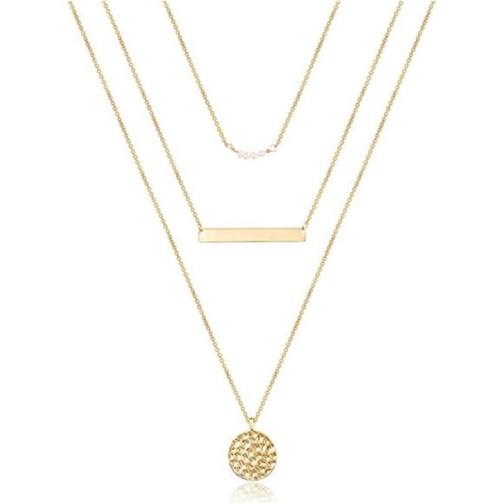 Turandoss Dainty Layered Choker Necklace, Handmade 14K Gold Plated Y Pendant